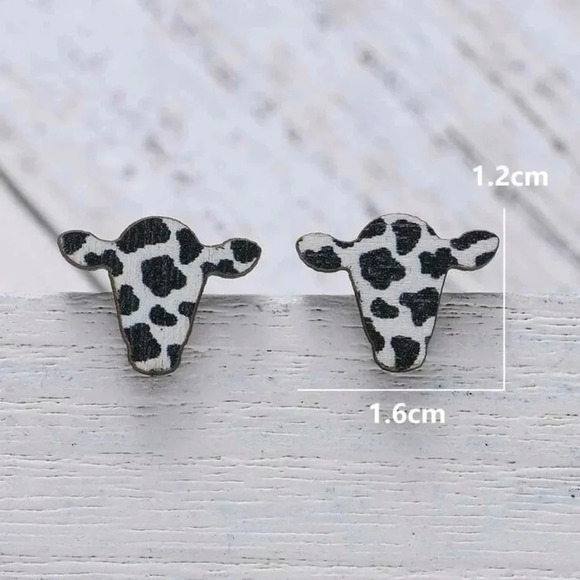Western Style Drop Earrings Bohemian Cow Head Shape Wooden Hook Earrings - Picture 5 of 6